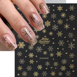 8 Sheets Gold Christmas Nail Art Stickers Metal Xmas Tree Star Snowflake Nail Stickers 3D Gingerbread Man Elk Snowman Nail Decals Self-Adhesive Nails Design for Women Holiday Manicure Decorations