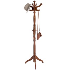 VASAGLE Coat Stand, Solid Wood Freestanding Coat Rack with 11 Hooks, Hall Tree for Bags, Purses, Hats, for Entryway, Hallway, Rubberwood, Walnut URCR05WN