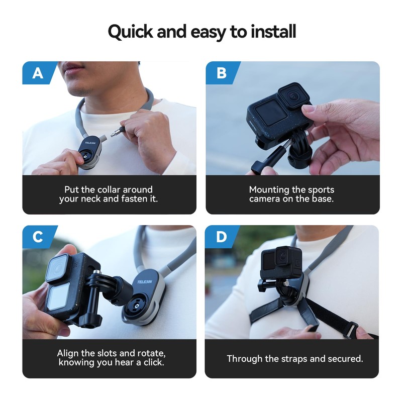 TELESIN Magnetic Neck Mount with Quick Release Adapter w Fixing
