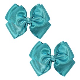 Double-Layered 4.5” Satin Bow Hair Clips for Girls & Toddlers – Cute, Fashionable & Comfortable Accessory for Special Occasions (Blue)