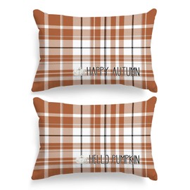 Benjia Fall Standard Pillowcase 20x26 Set of 2, Brown and White Checkered Decorative Lumbar Pillow Cases 20 x 26 Long Rectangle Standard Shams Throw Bed Pillow Covers Autumn Cushion Cover