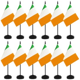 Yamiuo 12 Pack Ireland Desk Flags, Irish Desktop Flag, Small Miniature Office Flags with 12" Black Pole and Black Base, Offices, Classroom, Home, Festival Decoration (Ireland)