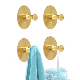 STWWO Adhesive Hooks for Walls No Damage 4 PCS, Heavy Duty Aluminum Strong Adhesive Towel Hooks for Bathrooms for Inside Shower for Hanging Loofah, Clothes, Robes