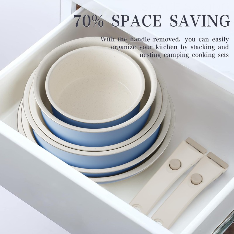 Pots and Pans Set - Ceramic Cookware Set Detachable Handle