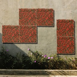 COARBOR 6 Packs 20" x 20" Artificial Boxwood Red Buxus Fence Panel Faux Ivy Fence Privacy Topiary Hedge Plant Fence Grass Wall Panels Backdrop for Balcony Patio Outdoor Indoor