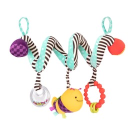 B. toys – Wiggle Wrap for Car Seat, Stroller, Crib – Spiral with 3 Hanging Toys – Rattle, Plush Bee & Teether – Wrap Around Infant – 0+ Months