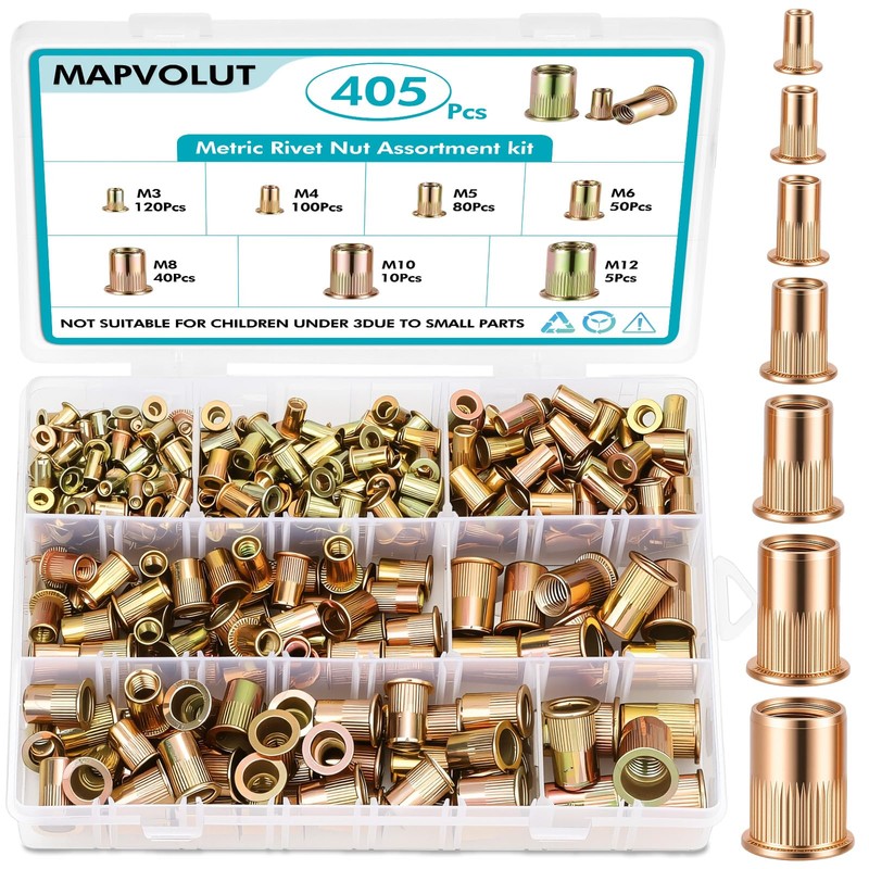 MAPVOLUT 405-Piece Metric Rivet Nut Assortment Kit | M3-M12 UNC