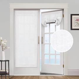 PrinceDeco Natural Linen Door Curtain Light Filtering Front Door Curtain Sliding Door Curtains Privacy Assured Room Darkening Curtains for French Door Tie Up Shade,26 x 68 inches, 1 Panel, Pure White