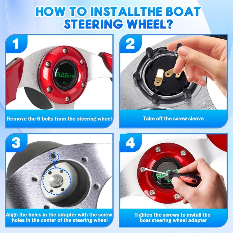 RASTP 12.6 Inch Boat Steering Wheel with 3/4“ Axle Marine