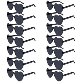 BOUBONI 14/28 Pack Heart Shaped Sunglasses for Women Rimless Heart Party Glasses Bulk Colored Love Sunglasses for Party (14, Black)