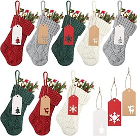 Kathfly 8 Pack Christmas Stockings 7 Inch Mini Knit Christmas Stockings with Name Tags Hanging Christmas Decorations Cable Knitted Classic Xmas Party Decor for Family Holiday, 4 Colors