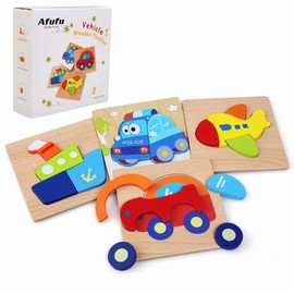 Afufu Wooden Puzzle, Wooden Toys from 1 2 3 Years, 4-Piece Puzzle Wooden Montessori Toy for Baby, Animal Wooden Puzzle Learning Toy for Toddlers and Children