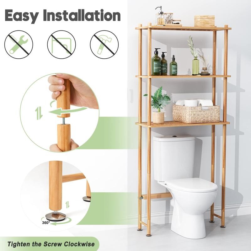 AmazerBath Bamboo Over Toilet Storage Shelf - 3-Tier Freestanding Rack,