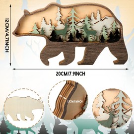 Honoson Forest Animal Rustic Wall Art Decor Wooden Farmhouse Wall Decoration Wooden Animal Decor Wood Forest and Mountain Ornaments for Cabin Bedroom Living Room Decor (Bear Style, Colorful)