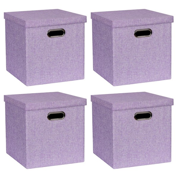 ArcaGuru Storage Bins with Lids, Collapsible Linen Fabric Boxes Organizer