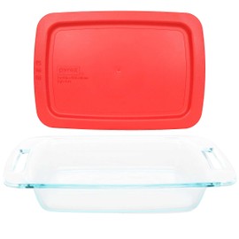 Pyrex C-232 2qt Easy Grab Glass Baking Dish & C-232-PC Red Food Storage Replacement Lid - Made in USA