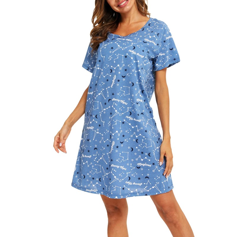 MIA LUCCE Women's Short Sleeve Nightdress with Cute Prints with