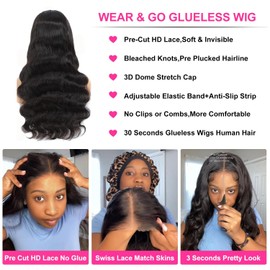 Uveous 24 Inch 5x5 HD Lace Closure Wigs Human Hair 180% Density Body Wave Lace Front Wigs No Glue Wear and Go Glueless Wigs Human Hair Pre Cut 3 Seconds to Wear Glueless Wig
