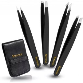 Terresa Pinza Para Depilar Set 4 Piezas Acero Inoxidable Profesional