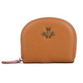 Yocipa Leather RFID Credit Card Holder Wallet For Women Small/Medium Zipper Card Case, Earthy Yellow, Medium, Fashion