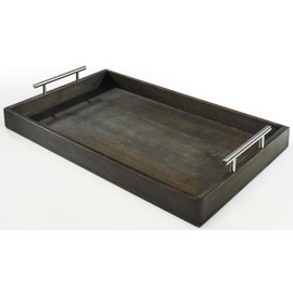 Kobolo Rectangular Bamboo Tray with Metal Handles (Grey)