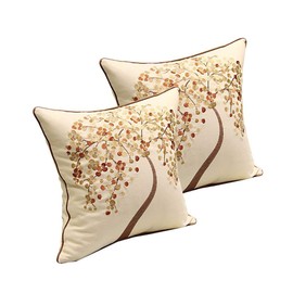 ZUODU Embroidery Cushion Cover 2PC 45cmx45cm Embroidered Cotton Linen Decorative Throw Pillow Cover Cushion Case Pillow Case - Money Tree (Happy Tree-Silver Gray 2PC)