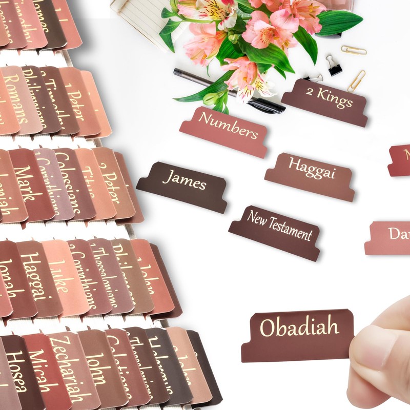 Gold Foil Earthy Brown Bible Tabs for Women/Men/Kids, 100 Laminated