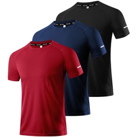 Boyzn 3 Pack Workout Shirts for Men, Moisture Wicking Quick Dry Active Athletic Men's Gym Performance T Shirts Black/Navy/Red-3P01-2XL