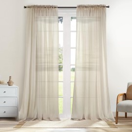 Dreaming Casa Solid Sheer Curtains 96 Inches Long Taupe Rod Pocket Voile Draperies for Bedroom Living Room, 2 Panels, Each 52" W x 96" L
