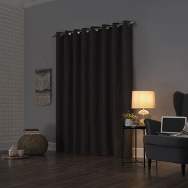 Sun Zero Brooks Burlap Weave Thermal Extreme Total Blackout Grommet Curtain Panel, 52" x 63", Coal