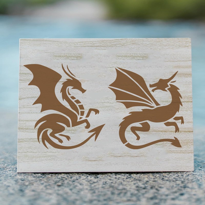 FINGERINSPIRE 9 PCS Dragon Painting Stencil 5.9x5.9inch Dragon Silhouette Template