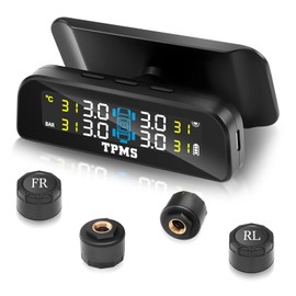 RV Tire Pressure Monitoring System,Tire Pressure Monitor System with Solar Charge,Color LCD Display&6 Alarm Modes,Real Time,TPMS with 4 Sensors, Easy to Install,0-87psi for Car RV SUV MPV Truck Sedan