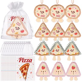 12 Set Mini Plush Pizza Slices Toys Bulk Pizza Theme Stuffed Plush Keychains and Cards Gifts for Kids Adults Birthday Christmas Party Favors School Prizes Goodie Bag Fillers Backpack Pendant
