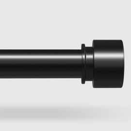 VOIIY Curtain Rods for Windows 18 to 60 Inch(1.5-5 Feet), Black 1'' Diameter Adjustable Window Drapery Rod, Modern End Cap Style Design, Heavy Duty Black Curtain Rods,Size 18"-60"