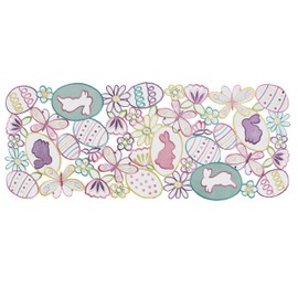 OWENIE OWENIE Easter Table Runner 36 Inch Long , Embroidered Bunny Table Runner, 13 x 36 Inch Embroidery Cutwork Colorful Egg and Rabbits Dresser Scarf for Spring Season