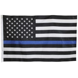 Thin Blue Line Flag - 2X3 Foot with Embroidered Stars and Sewn Stripes - Black White and Blue American Police Flag Honoring Law Enforcement Officers (Decal Included)