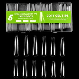 240PCS Full Cover Long Coffin Nail Tips, 3XL Long Coffin Ballerina Nails Tips Extra Long Coffin Press On Nails No C Curve, Clear Coffin Ballerina Nail Tips for Acrylic Nail Tips Professional,12 Sizes