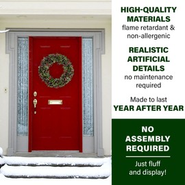 Fraser Hill Farm Faux Boxwood Christmas Wreath, 20 Inch Diameter | Decorated with Red Berries | Perfect for Door, Wall, or Window | FF020CHWR001-0GR, Green