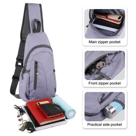 TITECOUGO Small Sling Bag Lightweight Crossbody Bag for Women Men Hiking Backpack Travel Shoulder Bag Chest Daypack for Gym Work Casual Cycling Outdoor Sports Z1-Canvas, Light Purple