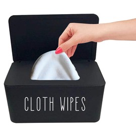 Cloth Wipes Dispenser, 8.2L x 4.9W x 3.9H inches, Cloth Baby Diaper Wipes Container for Homemade Reuseable Baby Essential, Black