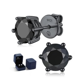 MomentWish Black Moissainte for Men, 2Carat Moissanite Stud Earrings, D Color VVS1 Simulated Diamond Black Ruthenium Vermeil S925 Sterling Silver Earrings