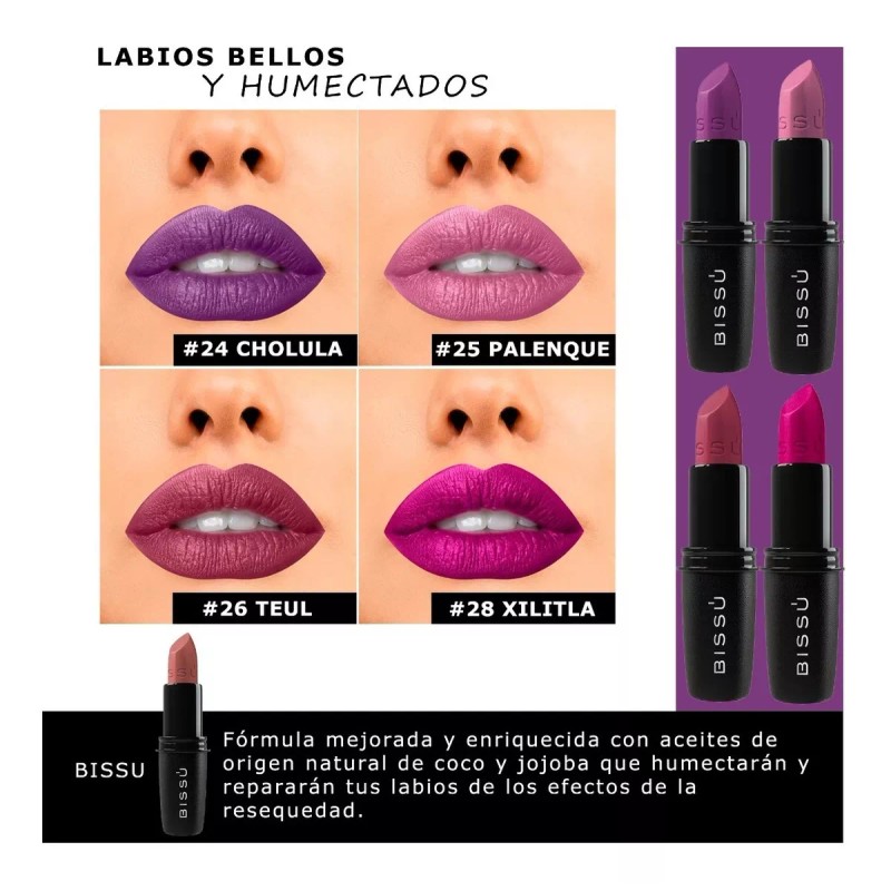 Bissú Set Labiales Bissu Humectantes Tonos Rosa Morados 8 Piezas