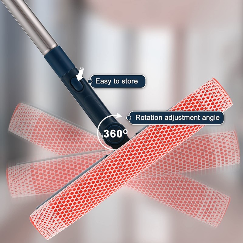 Professional Window Squeegee,2-in-1 Window Cleaner with 56" Long Stainless Steel