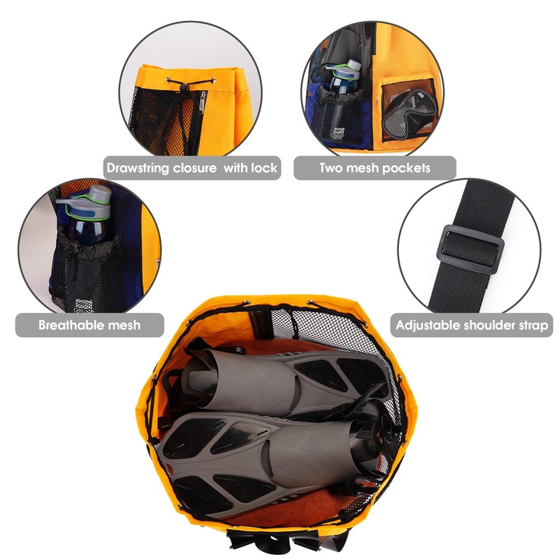 WANDF Swim Bag Mesh Drawstring Backpack with Wet Pocket Beach