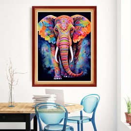 Magxvouy - Kit de punto de cruz, con estampado, gama completa de kits de bordado, patrones de punto de cruz, kits de costura para principiantes, kits impresos de 11 quilates y elefante colorido, 16 x