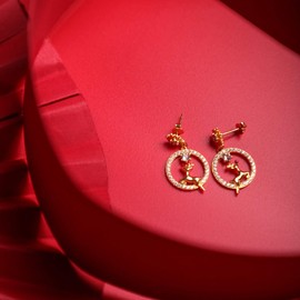 AOBOCO Sterling Silver Christmas Rudolph Earrings Embellished with Crystal from Austria, Hypoallergenic Snowflake Drop Earrings, Fine Reindeer Jewelry Gifts for Women Her Daughter Wife Girlfriend