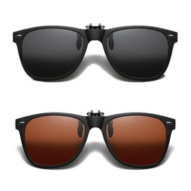YAMEIZE Polarised Clip-on Sunglasses - For Men and Women, UV400 Protection, Flip Up Sunglasses, Outdoor Driving, Grey + tea