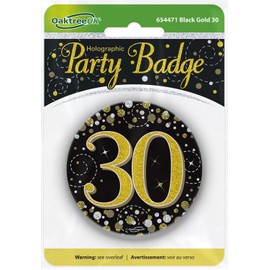OakTree 3" Badge 30th Birthday Sparkling Fizz Black Gold Holographic