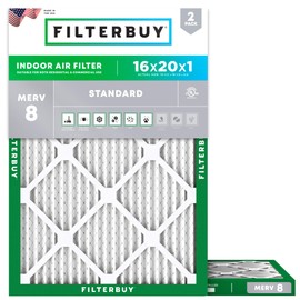 Filterbuy 16x20x1 Air Filter MERV 8 Essential Dust & Allergy Defense (2-Pack), Electrostatic Pleated HVAC AC Furnace Filters Replacement (Actual Size: 15.50 x 19.50 x 0.75)