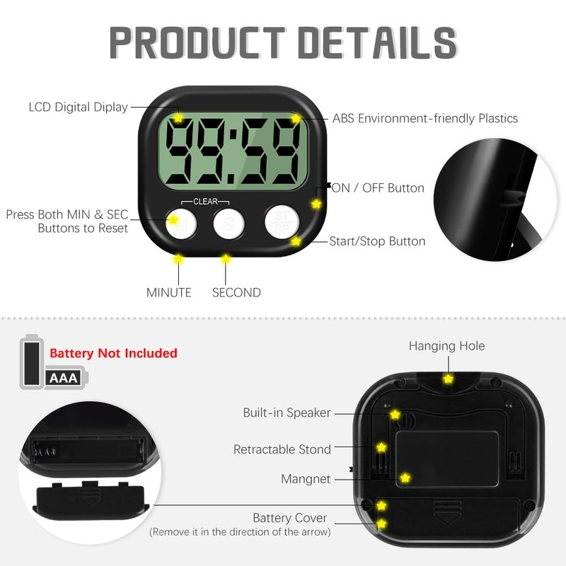 Kitchen Timer, Kitchen Timers for Cooking, Digital Visual Timer Magnetic